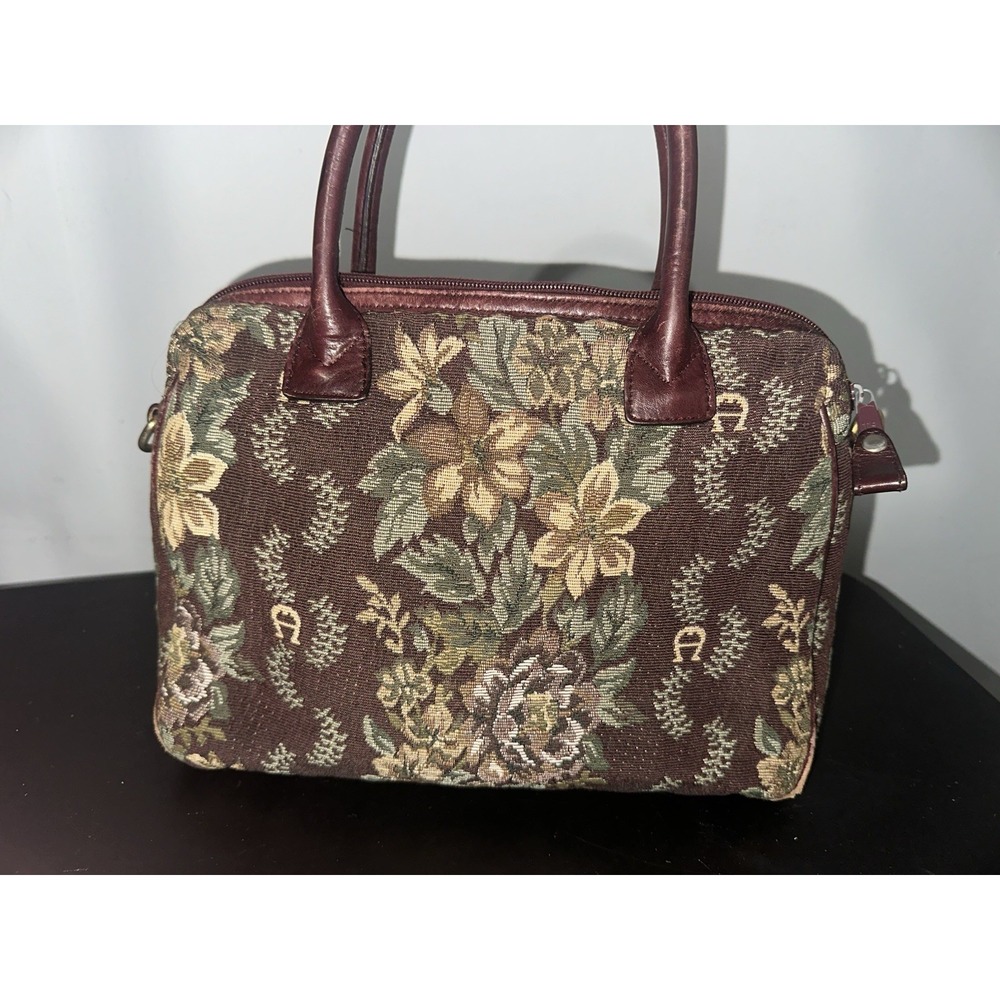 Etienne Aigner Vintage Tapestry Carpet Shoulder Bag Purse Floral Leather Y2k